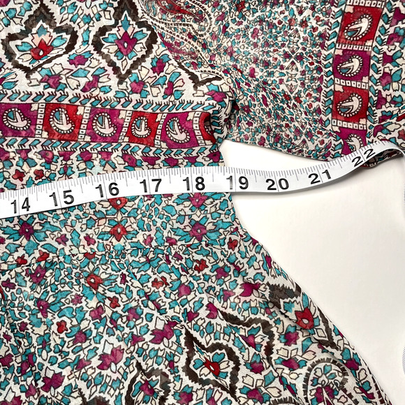 JOIE Womens 100% Silk Blouse Tunic L Colorful Printed V-Neck Sheer Boho Peasant - Picture 4 of 8